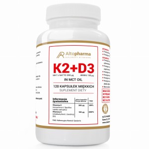 WITAMINA K2 MK7 natto 200µg + D3 100µg 4000IU OLEJ KOKOSOWY in MCT - Altopharma - 120 kapsułek miękkich (Softgel)