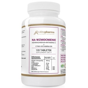 NA WZMOCNIENIE Ashwagandha + Cynk + Witamina C+ Witamina B6 - Altopharma - 120 tabletek