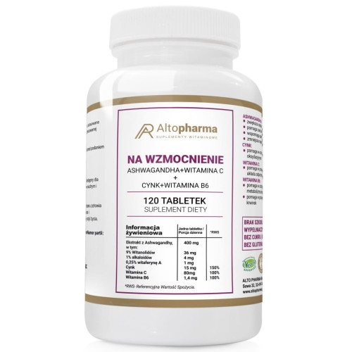 NA WZMOCNIENIE Ashwagandha + Cynk + Witamina C+ Witamina B6 - Altopharma - 120 tabletek be-effective