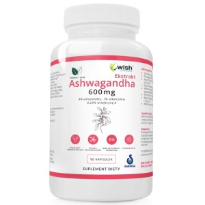 Wish Pharmaceutical - Ashwagandha Ekstrakt 600mg 9% WITANOLIDÓW  Żeń Szeń Indyjski 90 KAPSUŁEK Produkt Wege