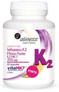 Aliness - Witamina K2 Menachinon MonoFORTE MK-7 200 µg z Natto 60 kapsułek