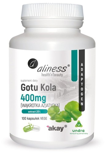 Aliness - Gotu Kola (Centella asiatica, wąkrotka azjatycka) 400 mg x 100 Vege caps be-effective