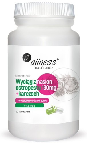 Aliness - Ekstrakt z nasion ostropestu 190 mg+karczoch x 100 Vege caps be-effective