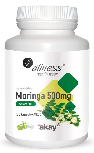 Aliness - Moringa ekstrakt 20% 500mg x 100 vege caps be-effective
