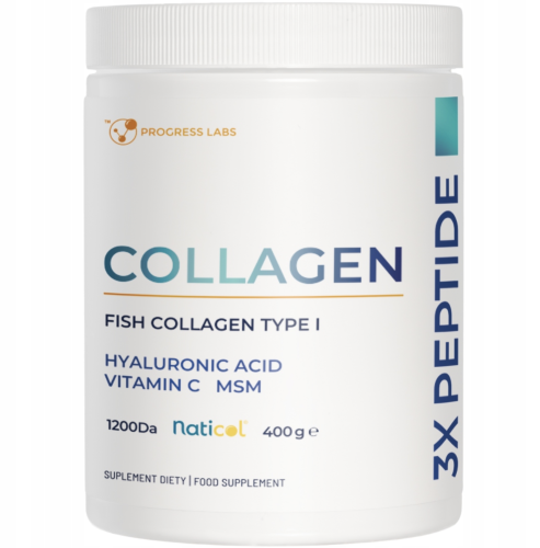 Progress Labs - KOLAGEN Morski 3 Peptydy do Picia 10 000mg HA MSM Wit. C - Włosy Stawy 400g be-effecive