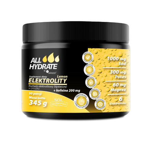 ALLHydrate - Elektrolity Lemon + Kofeina 200mg, 345g, 50 porcji be-effective
