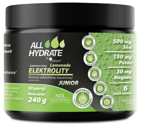 ALLHydrate - Elektrolity JUNIOR Lemonade 240g, 50 porcji  be-effective