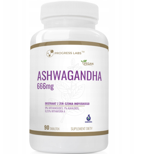 Progress Labs - Ashwagandha 666 mg Stres Zmęczenie MOCNA 9% WITHANOLIDES 90 tabletek be-effective