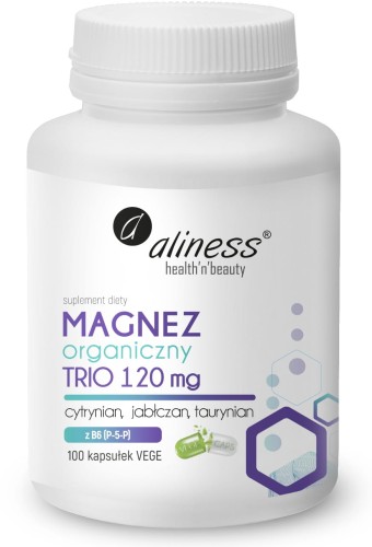 Aliness - Magnez organiczny TRIO-120 mg - 100 kapsułek VEGE be-effective