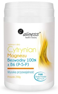 Aliness - Cytrynian Magnezu BEZWODNY 100% z B6 (P-5-P) x 250 g proszek
