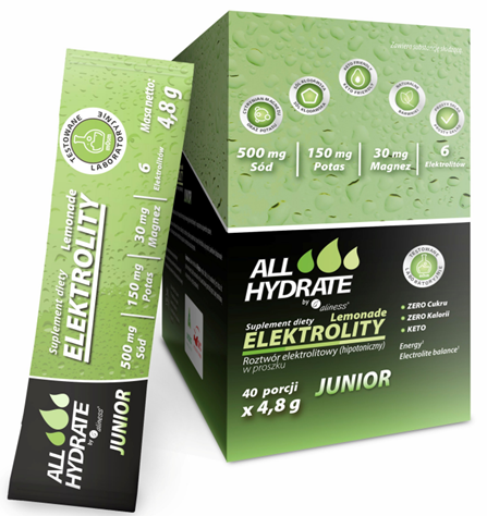 ALLHydrate, Elektrolity STICK JUNIOR Lemonade 4,8g x 40 saszetek be-effective