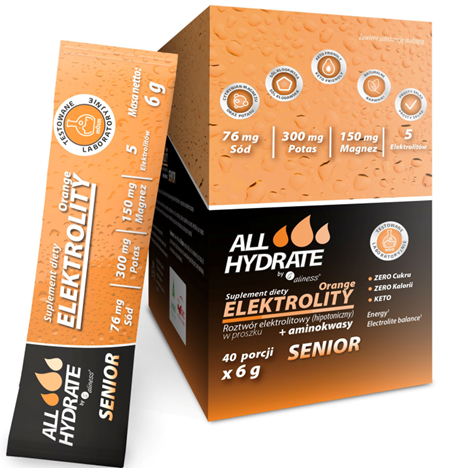 ALLHydrate - Elektrolity STICK Senior Orange 6g - 40 saszetek be-effective