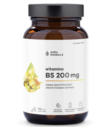 Aura Herbals - Witamina B5 200 mg, kwas pantotenowy, kapsułki 90 szt. be-effective
