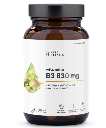 Aura Herbals - Witamina B3 830 mg, niacyna, kapsułki 60 szt. be-effective