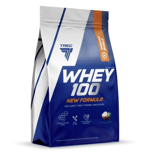 TREC - Odżywka białkowa - WHEY 100 NEW FORMULA -CHOCOLATE-COCONUT - Białko 700g  be-effective