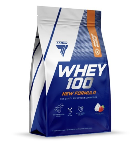 TREC - Odżywka białkowa - WHEY 100 NEW FORMULA - CREAMY-STRAWBERRY - Białko 700g be-effective