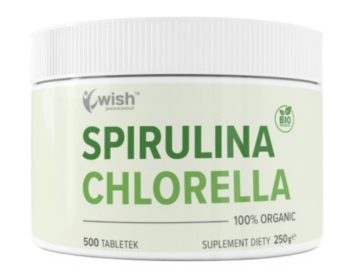 Wish Pharmaceutical - Chlorella 250mg + Spirulina 250mg Organic 100% - 500 tabletek be-effective