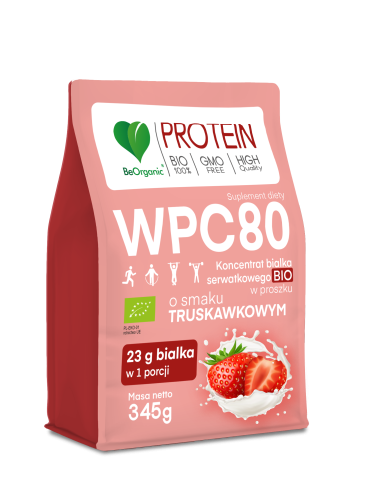 BeOrganic - Białko serwatkowe WPC 80 Truskawka BIO 345g be-effective