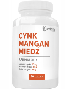 Wish  CYNK + MANGAN + MIEDŹ Regeneracja Skóry Mocne Włosy Stawy Paznokcie 90 tab