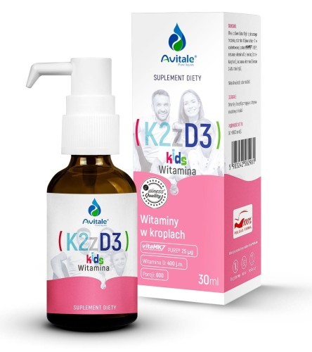 Avitale - Witamina K2 + D3 KIDS (Vita MK7) 25uq + D3 400IU Olive 30ml be-effectie