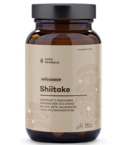 Aura Herbals - Mycodrop - Shiitake 30:1, 30% beta-glukan - kapsułki 60 szt be-effective