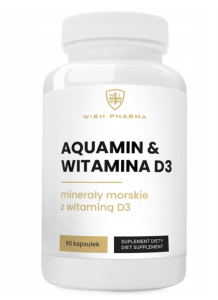 Wish Pharma - AQUAMIN + WITAMINA D3 Minerały Morskie Wapń Magnez Kości Mięśnie 90 kap