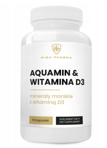 Wish Pharma - AQUAMIN + WITAMINA D3 Minerały Morskie Wapń Magnez Kości Mięśnie 90 kap. be-effective