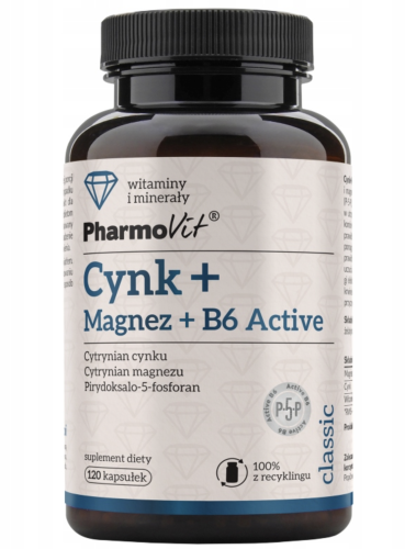 Pharmovit - Cynk + Magnez + B6 Active 120 kaps - Classic PV be-effective