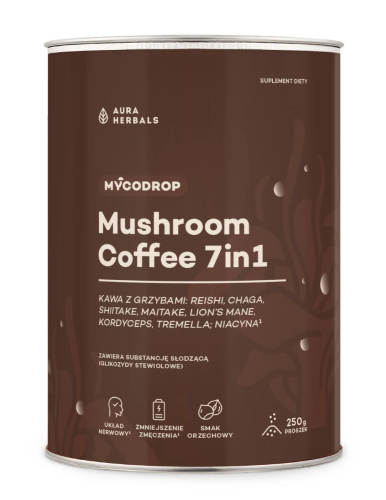 Aura Herbals - Mycodrop, kawa z grzybami, mushroom coffee 7 in 1, proszek 250 g be-effective