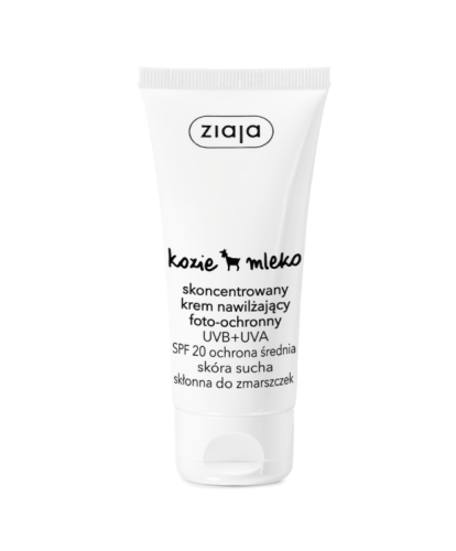 ZIAJA - KOZIE MLEKO skoncentrowany krem nawilżający foto-ochronny UVB + UVA SPF 20 ochrona średnia 50 ml.  be-effective