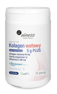 Aliness - Kolagen wołowy 5 g PLUS natywny II, siarka OptiMSM, wit. C (typ I+ typ II+ typ III)