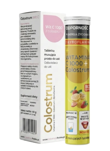 Colostrum Witamina C DUO 1000 – musująca tabletka z 1000 mg witaminy C i colostrum 20 tabl. be-effective