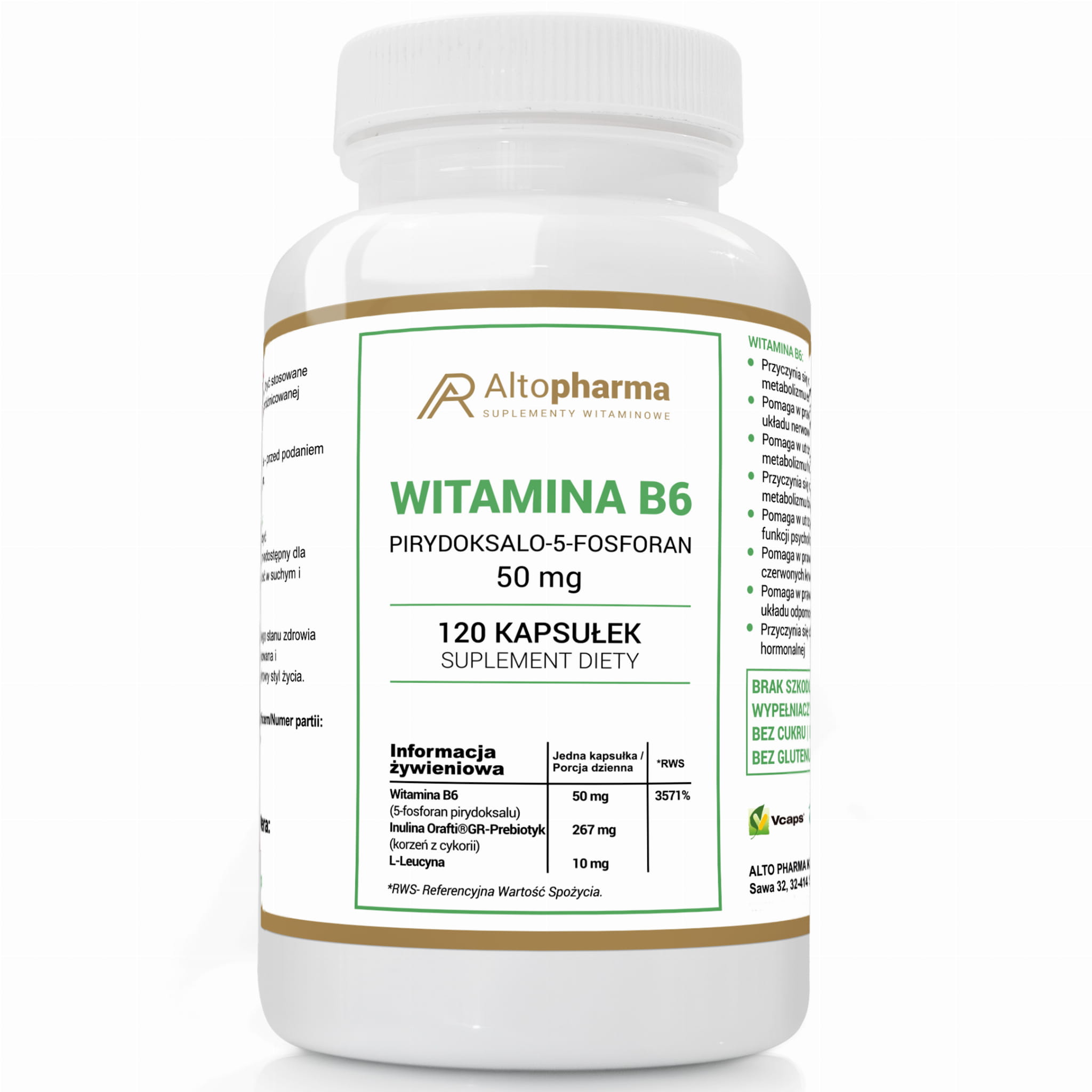Витамин B6 AltoPharma P-5-P 50 мг, пиридоксаль-5-фосфат, 120 капсул