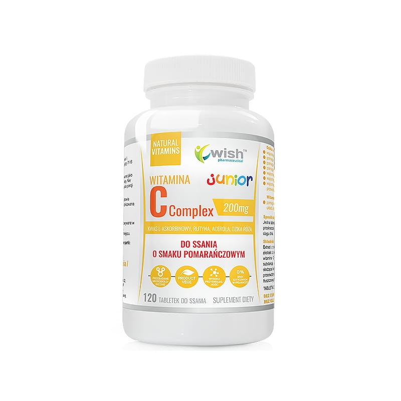 Витамин C Wish Vitamin C Complex Junior, для детей с 7 лет, таблетки для рассасывания, апельсин, 120 таблеток