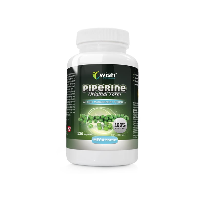 Пиперин Wish Piperine Original Forte, с экстрактом зелёного чая и гарцинией, 120 капсул