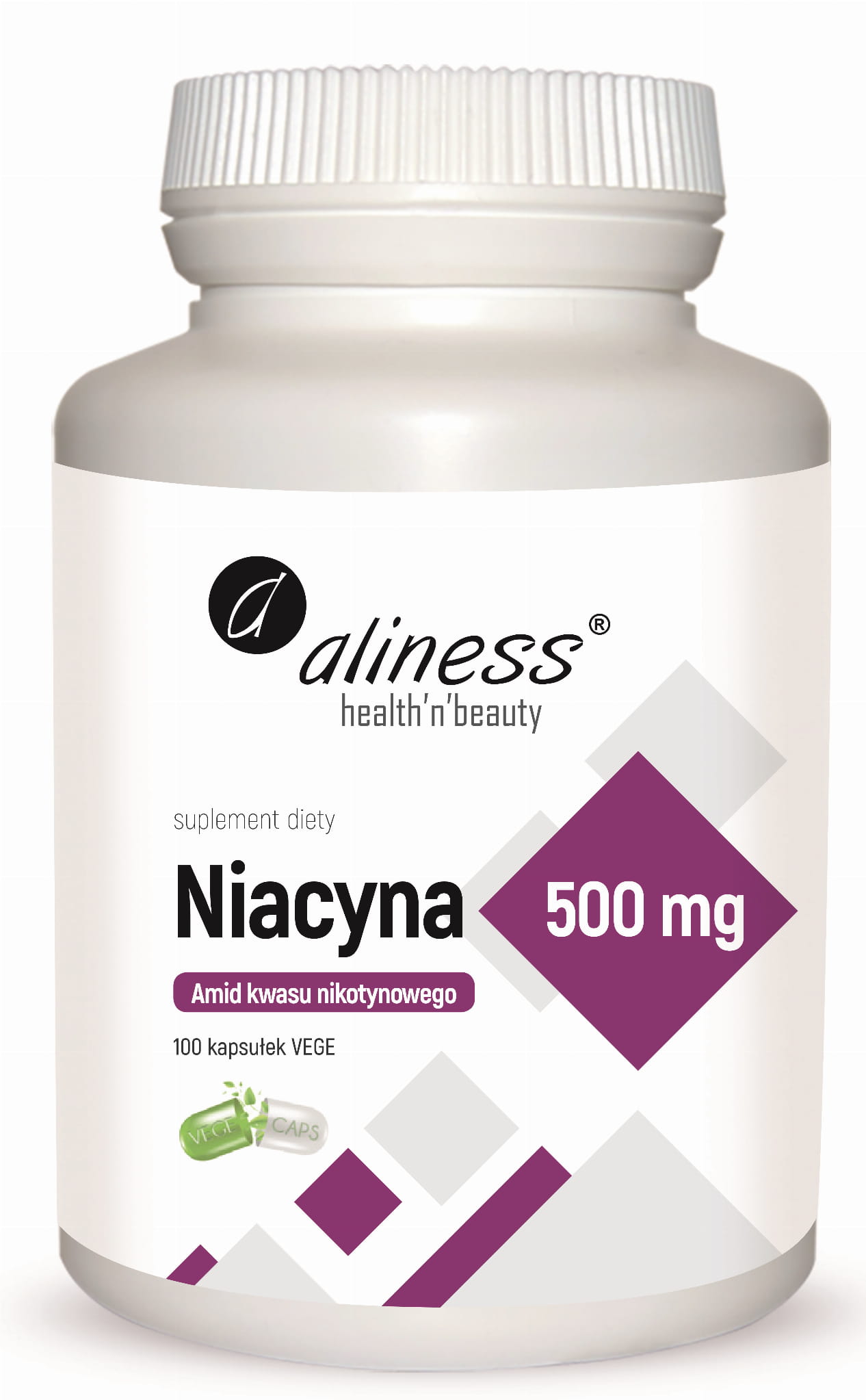 Ниацин Aliness 500 мг, витамин B3, вегетарианские капсулы, 100 капсул