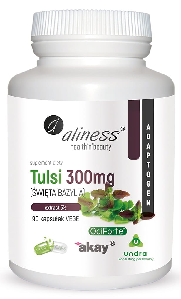 Экстракт тулси Aliness Tulsi 300 мг, священный базилик, устойчивость к стрессу, 90 капсул