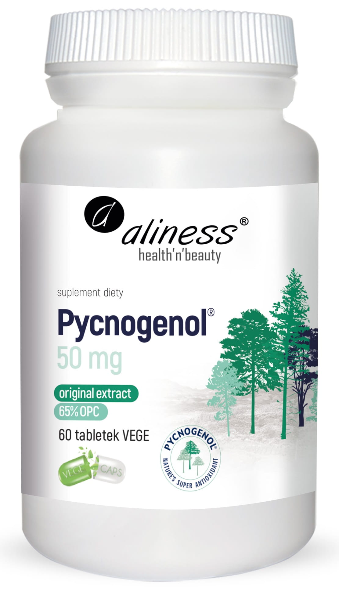 Пикногенол Aliness Pycnogenol 50 мг, экстракт коры приморской сосны, 60 таблеток