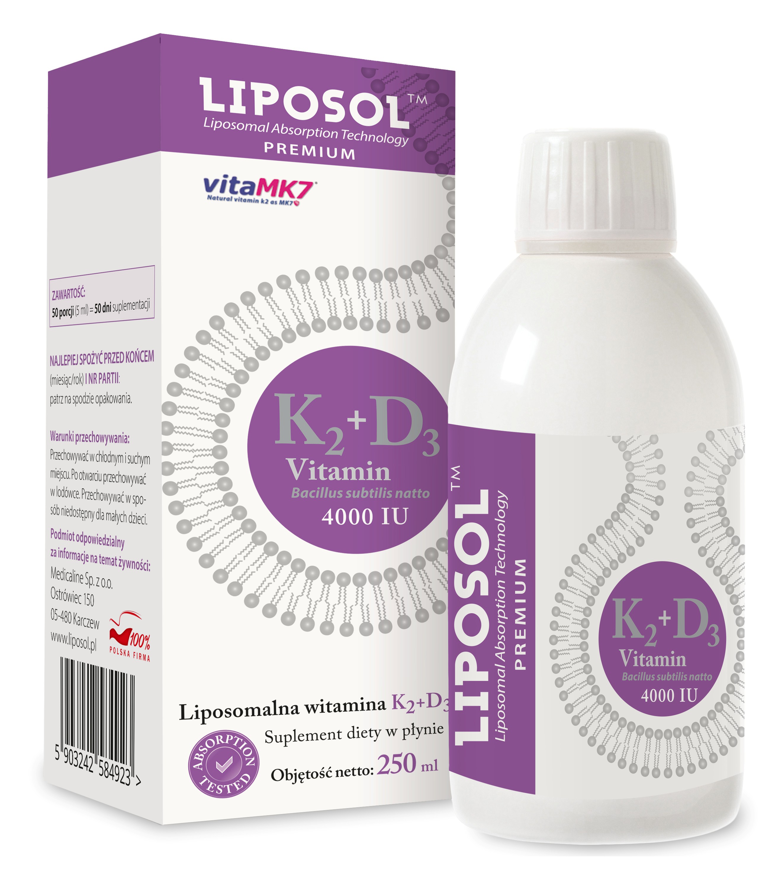 Витамин D3 Aliness Liposol 4000 МЕ с K2 100 мкг, липосомальный, жидкость, 250 мл
