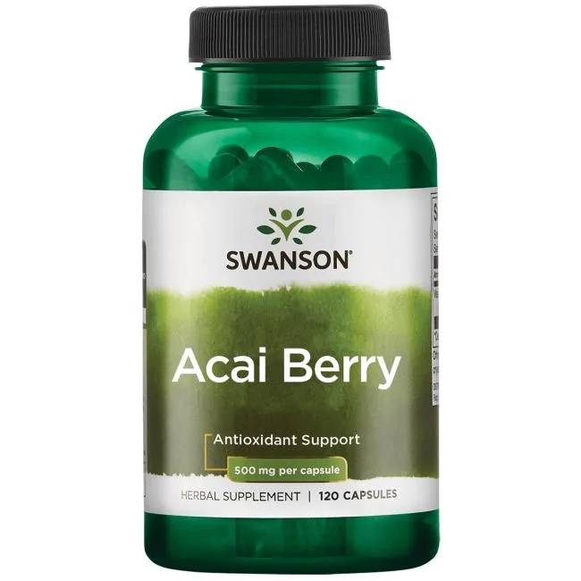 Асаи Swanson Acai 500 мг, концентрат плодов 4:1, 120 капсул