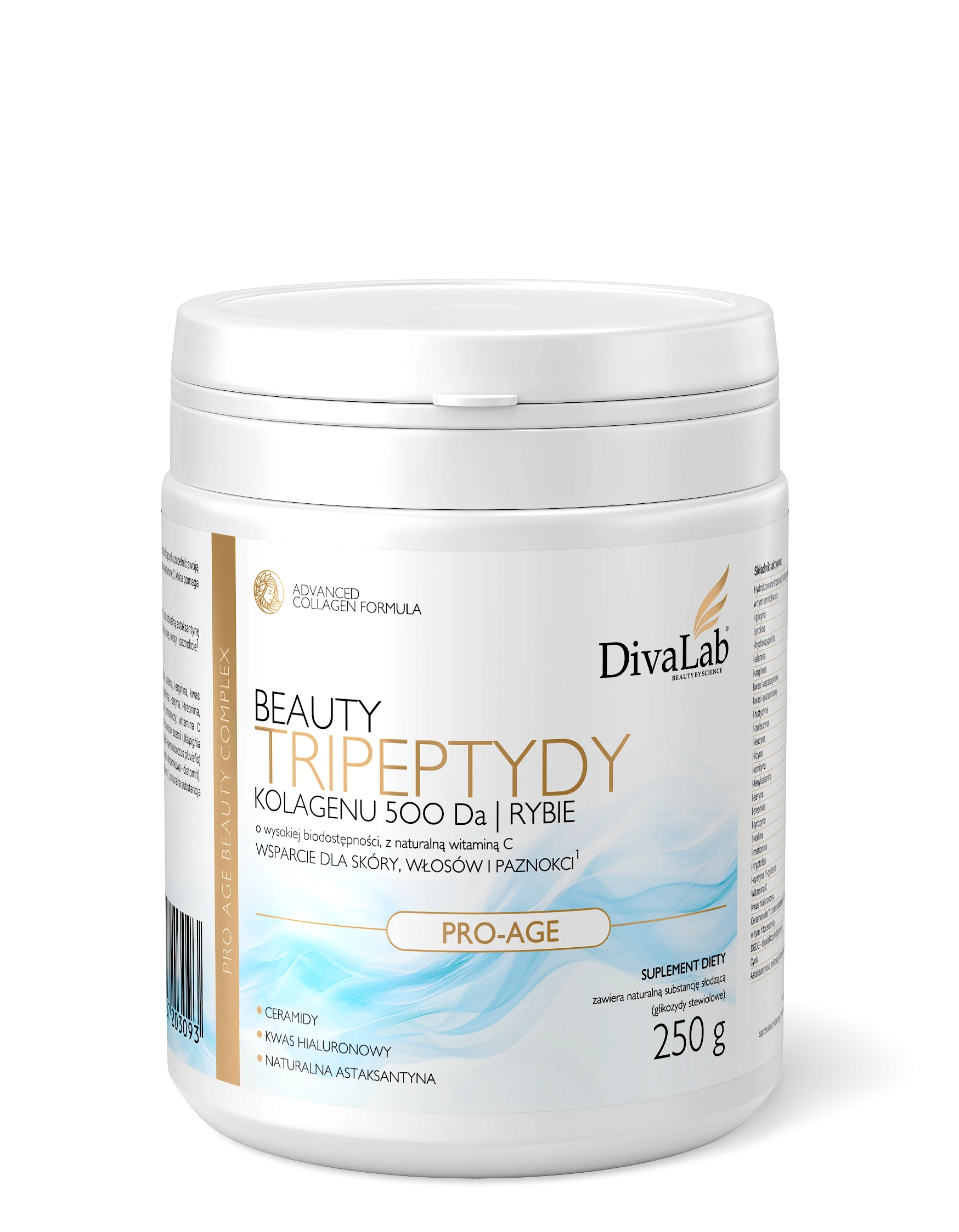 Коллаген DivaLab Beauty Pro-Age, трипептиды 500 Da, с коэнзимом Q10, персик, порошок, курс 41 день